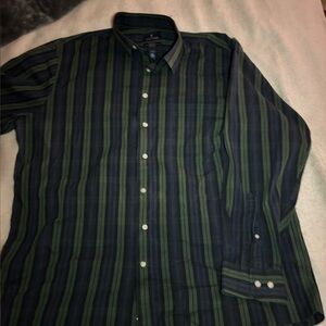 Stafford Men's Dark Green and Blue Striped Shirt
